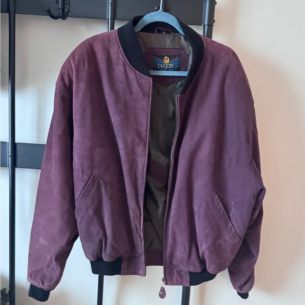 Bugatti Burgundy Suede Bomber Jacket